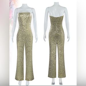 Barbie The Movie Gold Sequin Jumpsuit XL Adult New